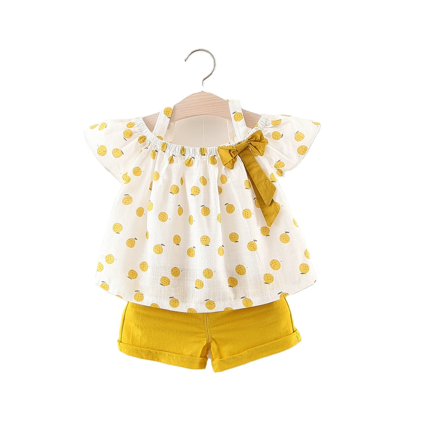 China Wholesale Market Korean Kids Wear Summer Child clothes short sleeve T-Shirt and apple print Skirt Girls Clothing Sets
