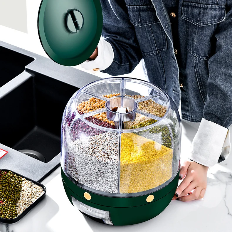 Wholesale Multifunctional Household Grain Storage Box With Rotating And Pressing Function