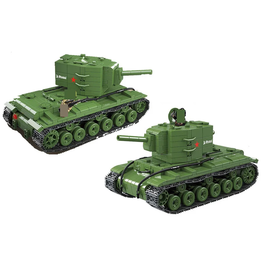 1180PCS DIY Plastic Model Toy Children Educational Construction Toy Historical Collection WW2 KV-2 Heavy Tank Building Block Set