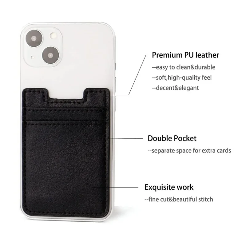 2cards Phone Card Holder,Leather Phone Wallet Adhesive Stick On Credit Card Pocket for Back of Phone Case