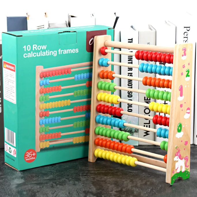 wooden children ten files arithmetic abacus early education montessori teaching aids act study materials montessori toys