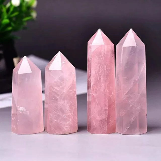 Natural Rose Quartz Crystal Point Wand Tower Mineral Ornament Magic Repair Stick Family Home Decoration Study Decoration Gift