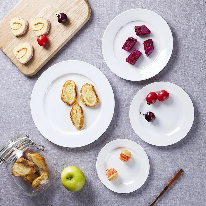 Savall HoReCa 9 inch pure white flat plate ss lifestyle simple ceramic western steak plate for restaurants