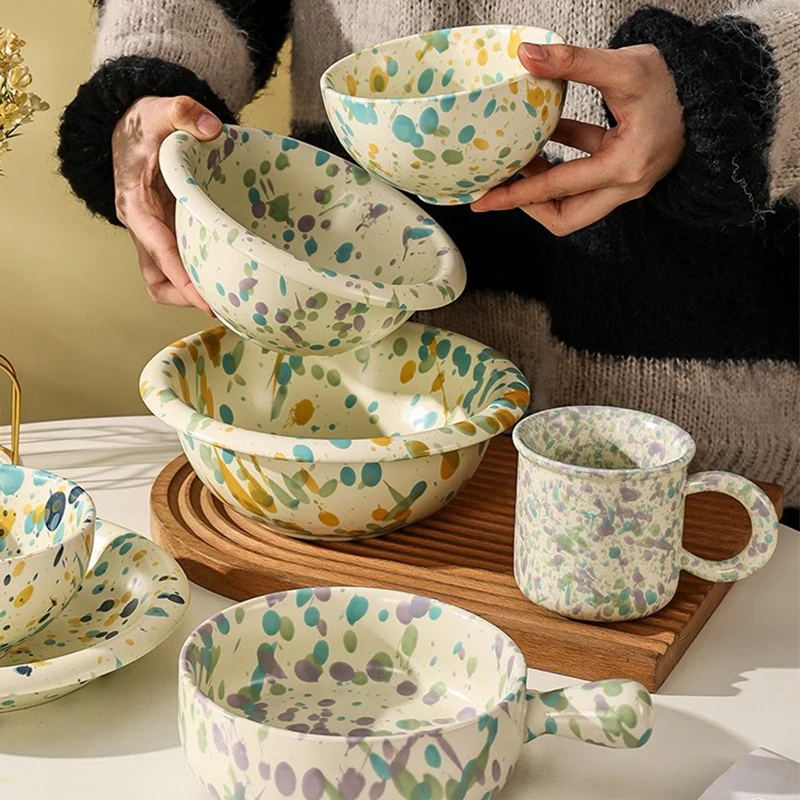 Factory wholesale unique design colorful splash-ink porcelain tableware dinner sets custom ceramic dinnerware