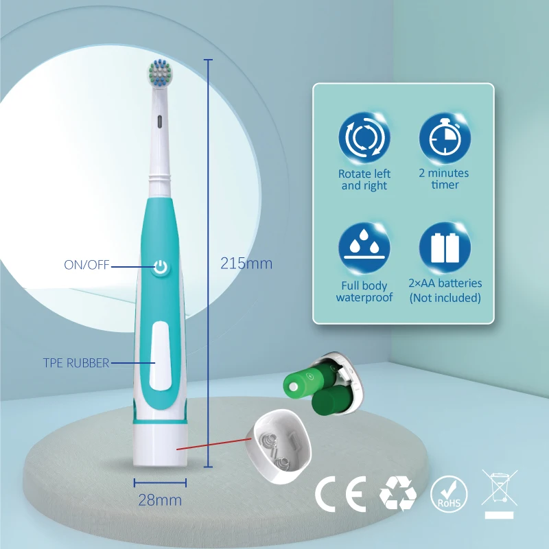Factory Customized Compatible Oral Bristle Battery Rotate Dupont Nylon Soft Bristles Electric Tooth brush
