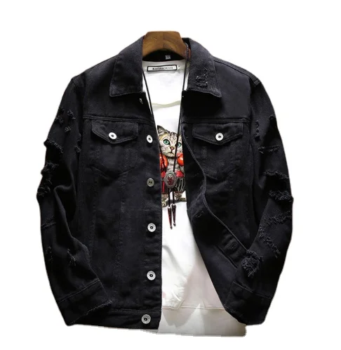 Индивидуальный Логотип дизайнер осень зима новые мужские рваные отверстия простая джинсовая ткань куртки вымытые джинсовые куртки мужские пальто на заказ для мужчин