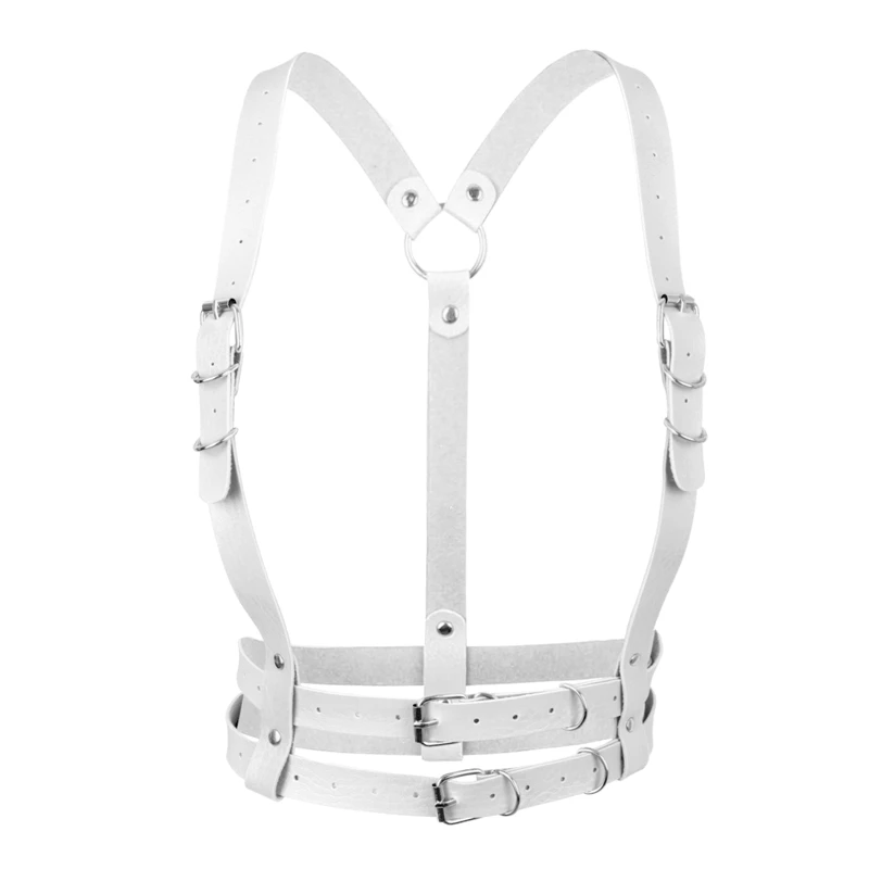 Women Punk Body Harness Leather Shoulder Gothic 2 PCS Rave Party Night Costume Party Dance Festival Accessory Belt Chest