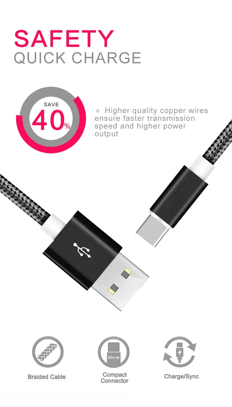  Настраиваемый Логотип нейлоновый Многофункциональный Плетеный USB кабель типа C для Samsung