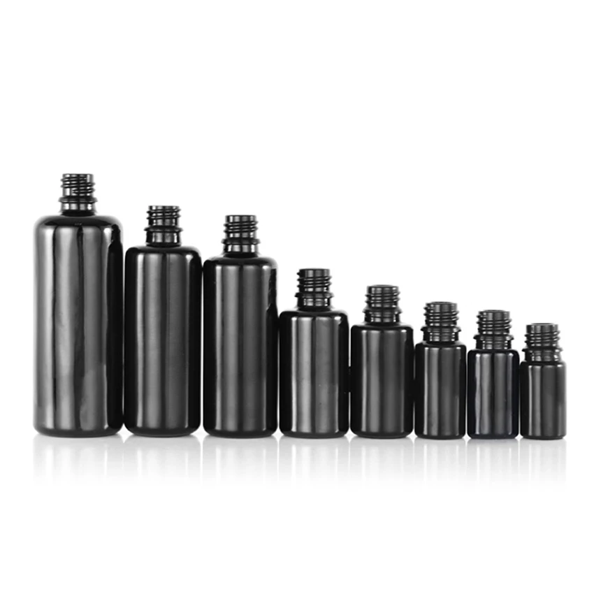 10ml 15ml 30ml 50ml 100ml 200ml spray /Spiral cover/pump cosmetic Glass Dropper Black serum bottle Essential Oil Bottle