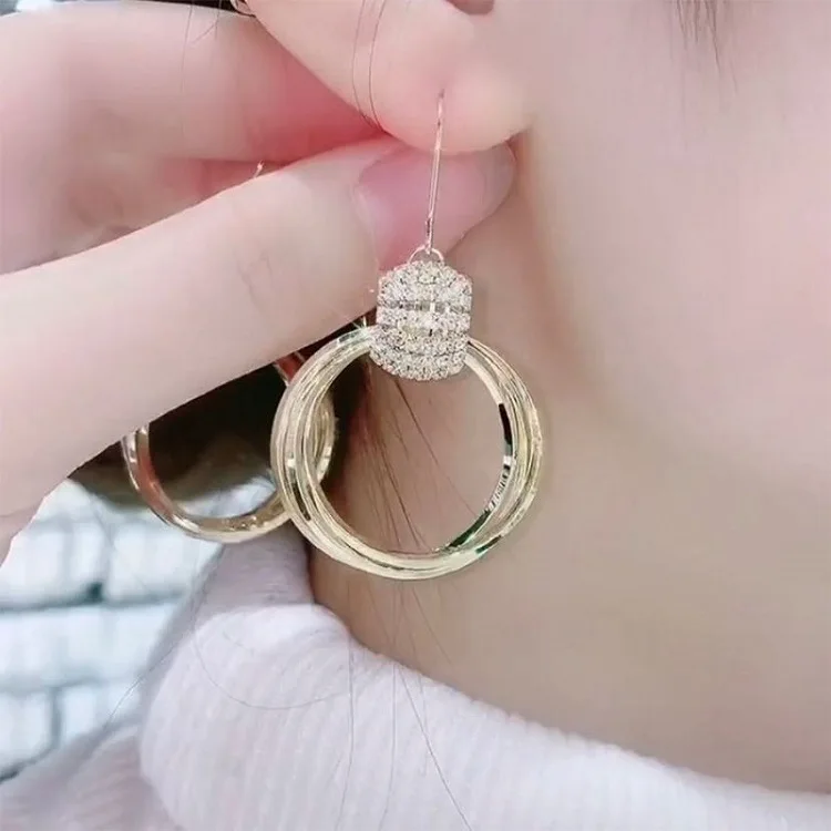 PUSHI jewelry s925 South Korea temperament fashion multi-layer ring earrings new personality net red design sense ring earrings female