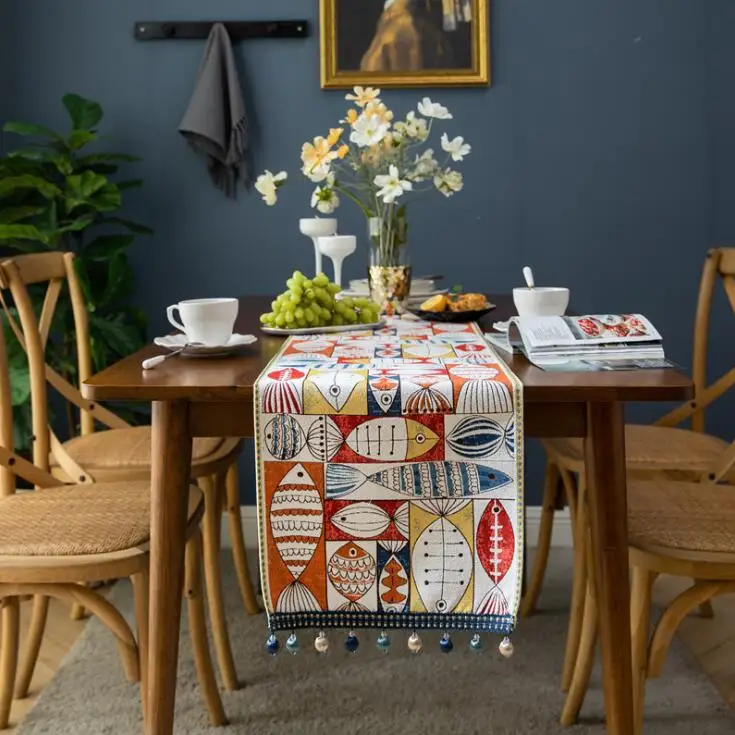 Christmas New Year Dinner Chenille Tassel Household Tablecloth Polyester Custom Table Runner