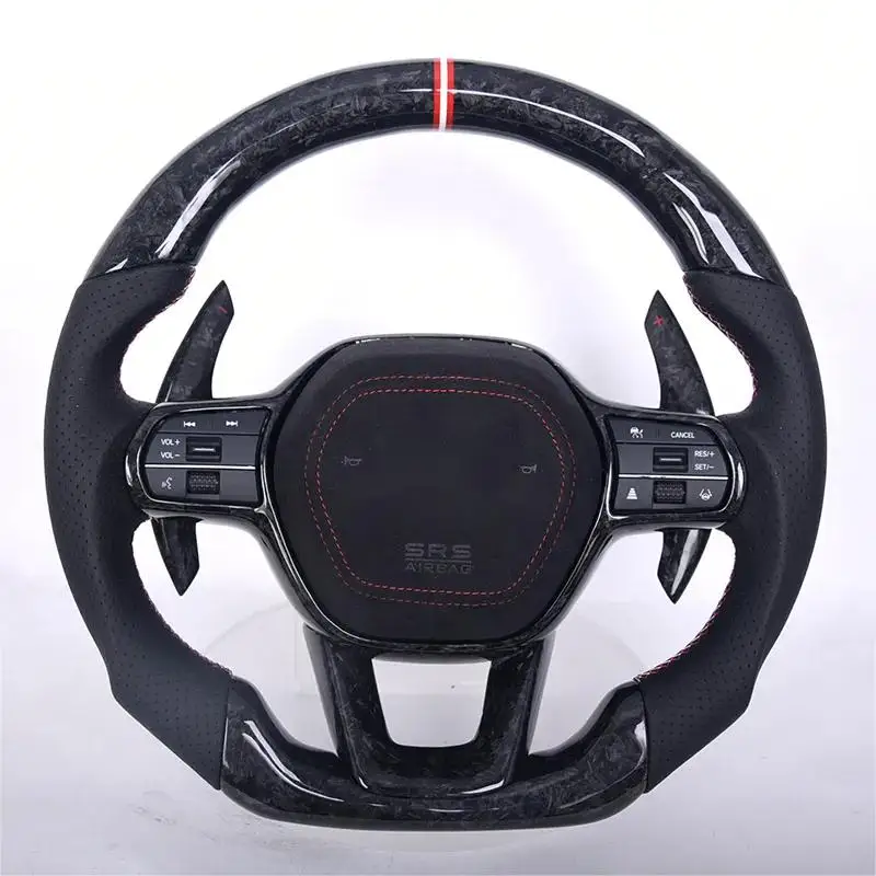 Genuine Leather Carbon Fiber Steering Wheel With Engine Start Switch Drive Button Sport Multi-Function