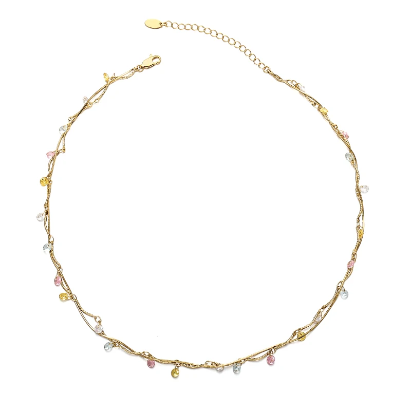 Exquisite light luxury style lines wrapped colorful zircon necklace