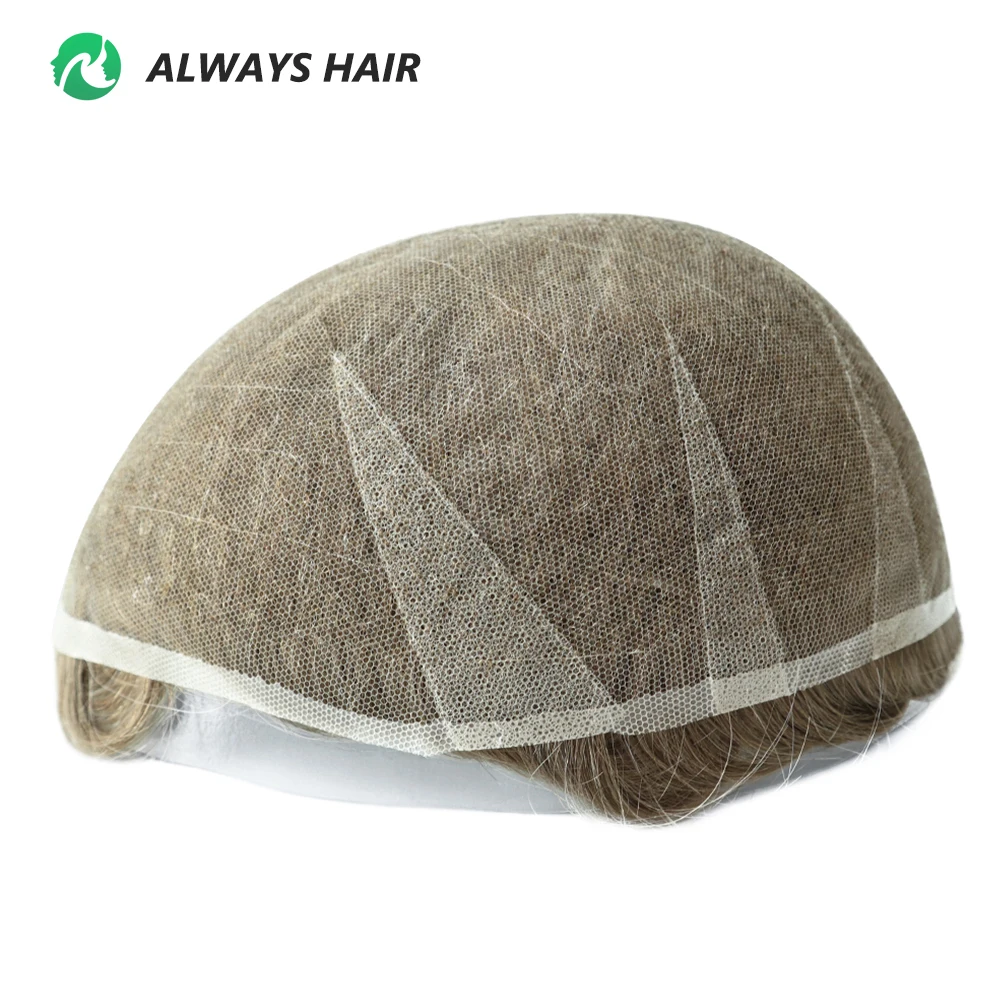 Air Lace - Super Breathable Swiss Lace Hair System All Bleached Knotted Hair Prosthesis for Men All Swiss Lace Human Hair Toupee