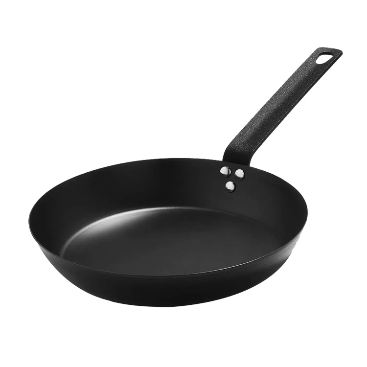 Durable 26cm Carbon Steel Frying Pan Chef Cookware with Steel Riveted Handle Skillet for Fry Pan