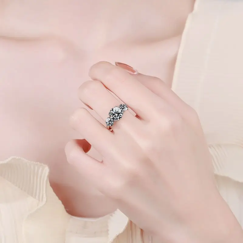 wholesale 3 stones grade D moissanite ring 925 sterling silver 3ct moissanite ring for women