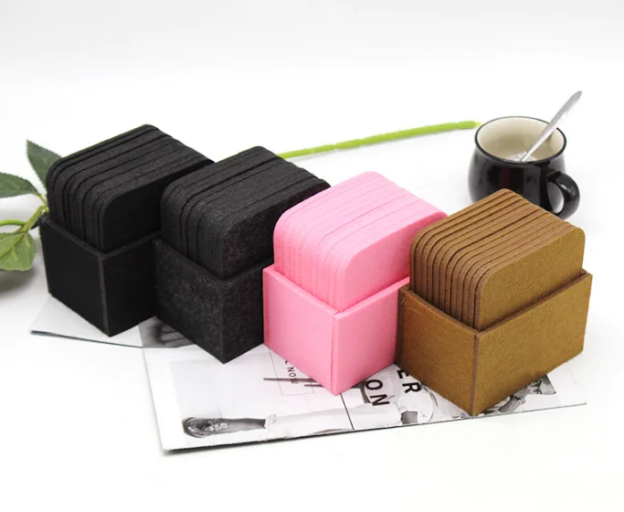 Colorful 10 cm Laser Cut Felt round and Square Glass Coasters with Holder Shaped Felt Placemats for Wholesale Use