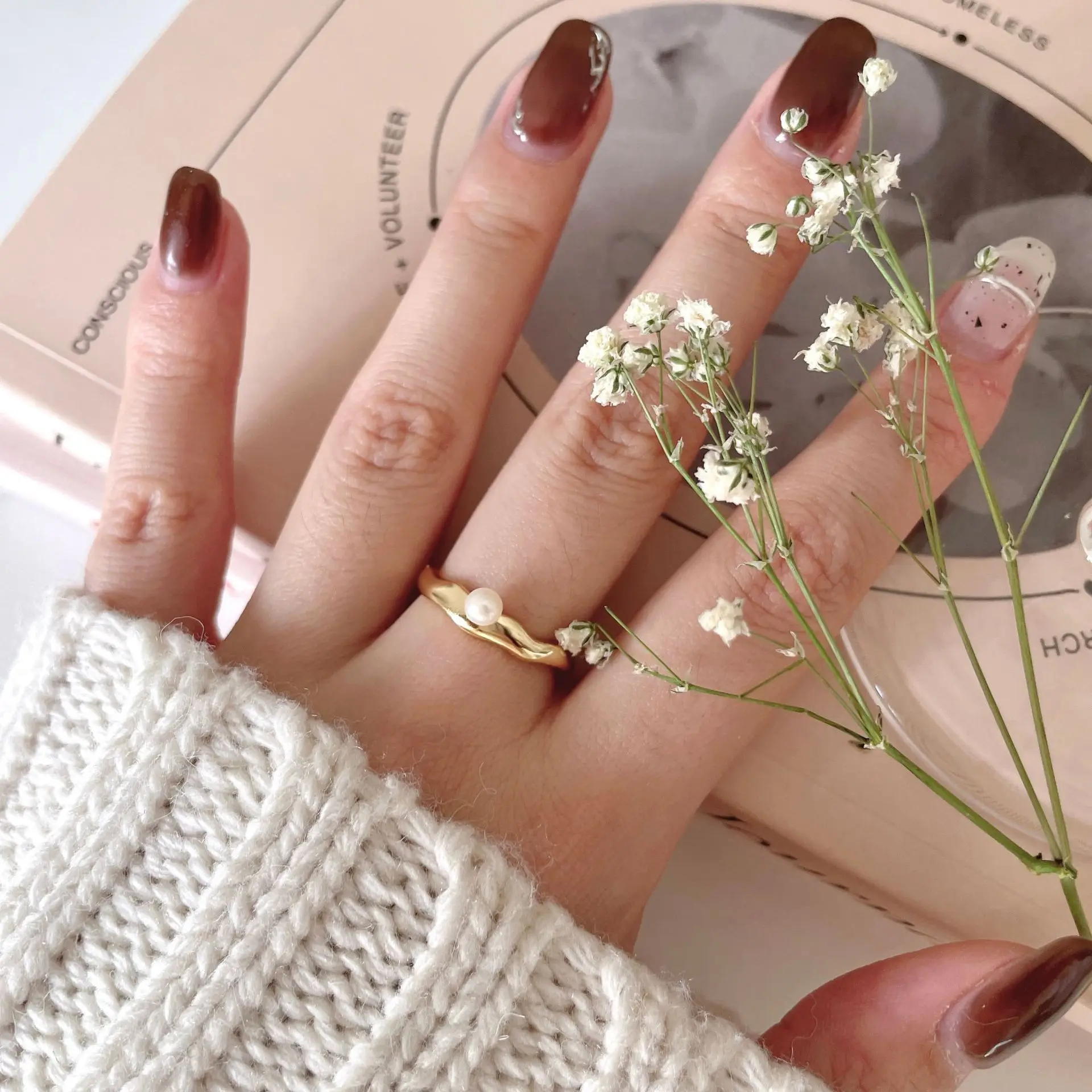 VIANRLA 925 sterling silver  pearl rings jewelry women ring pearl gold plated adjustable ring