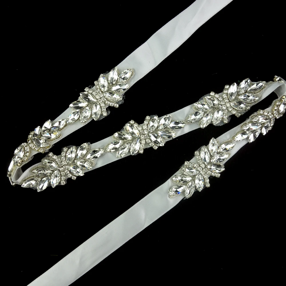 unique leaves design handmade clear crystal ribbon tie-up sash belt wedding dress belt rhinestone sash belt