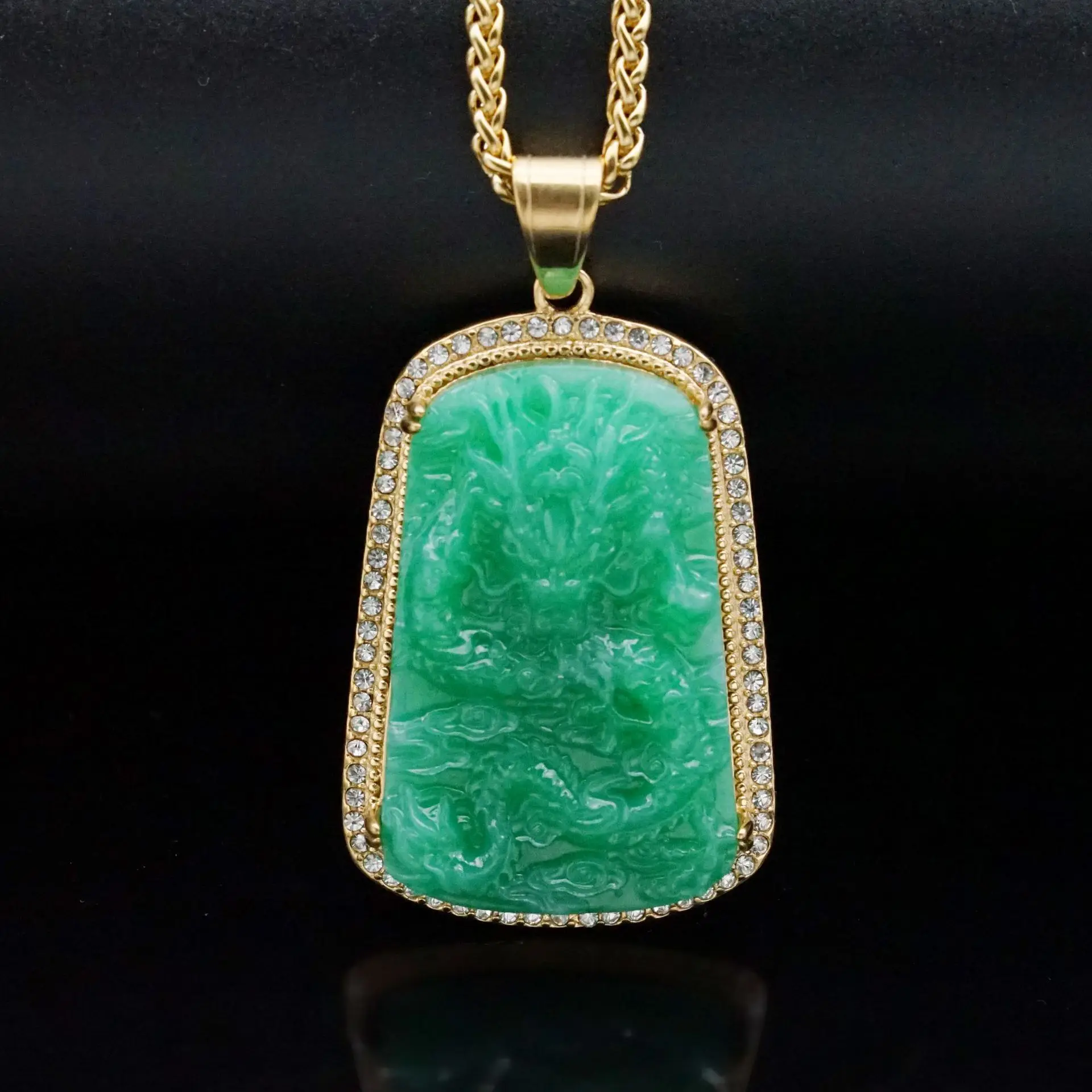 Hip hop pendant jade dragon stainless steel pendant