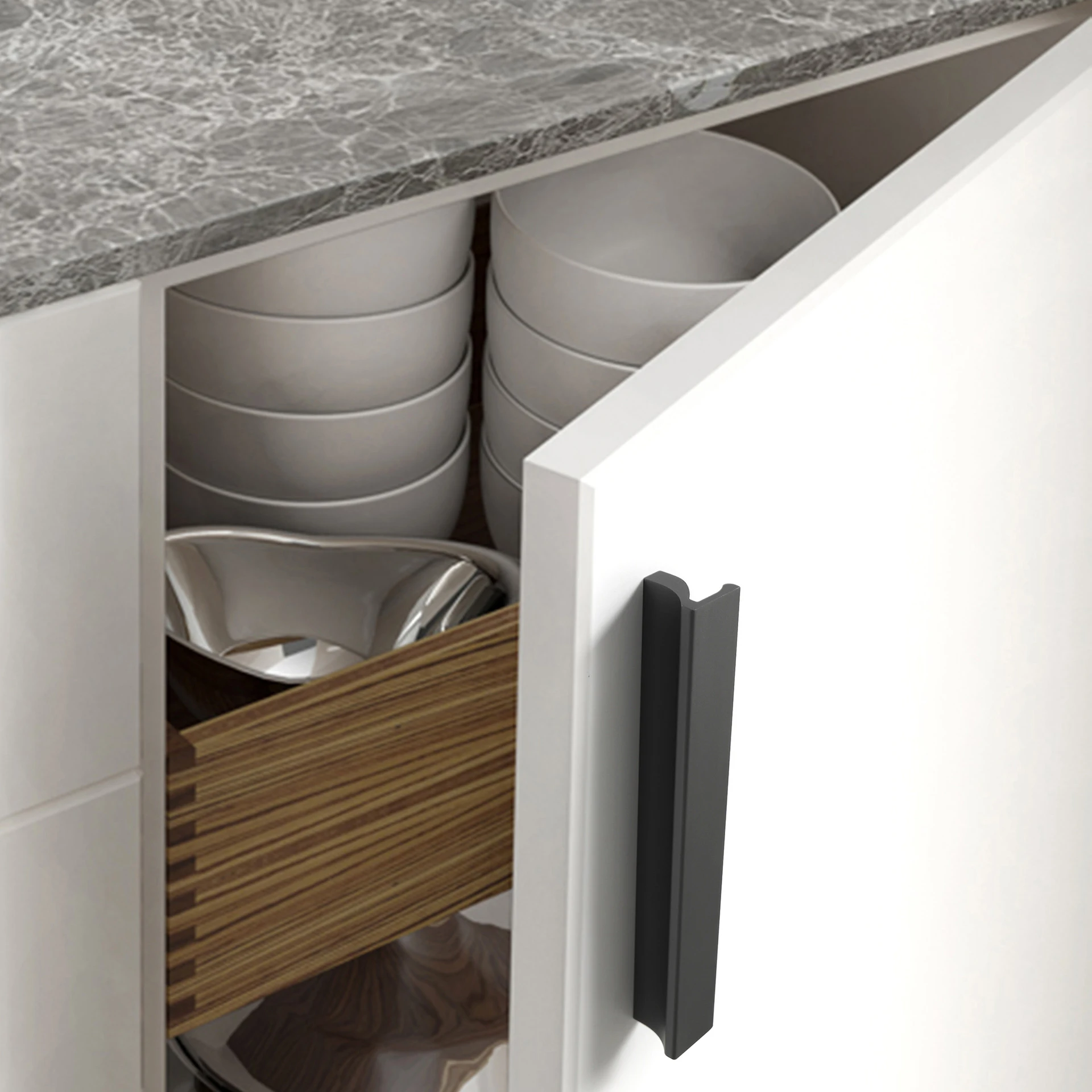 Seven Shape Wholesale Factory Matte Black  Aluminium alloy Simple Style Cabinet Handle