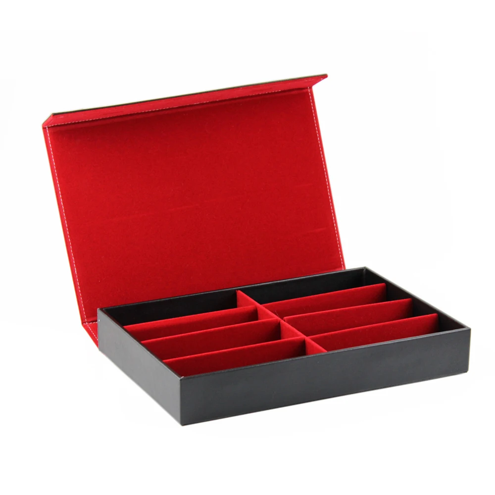 Luxury PU Velvet Black Red 8 Slots Eyewear Display Stand Sunglasses Display Box Spectacles Case