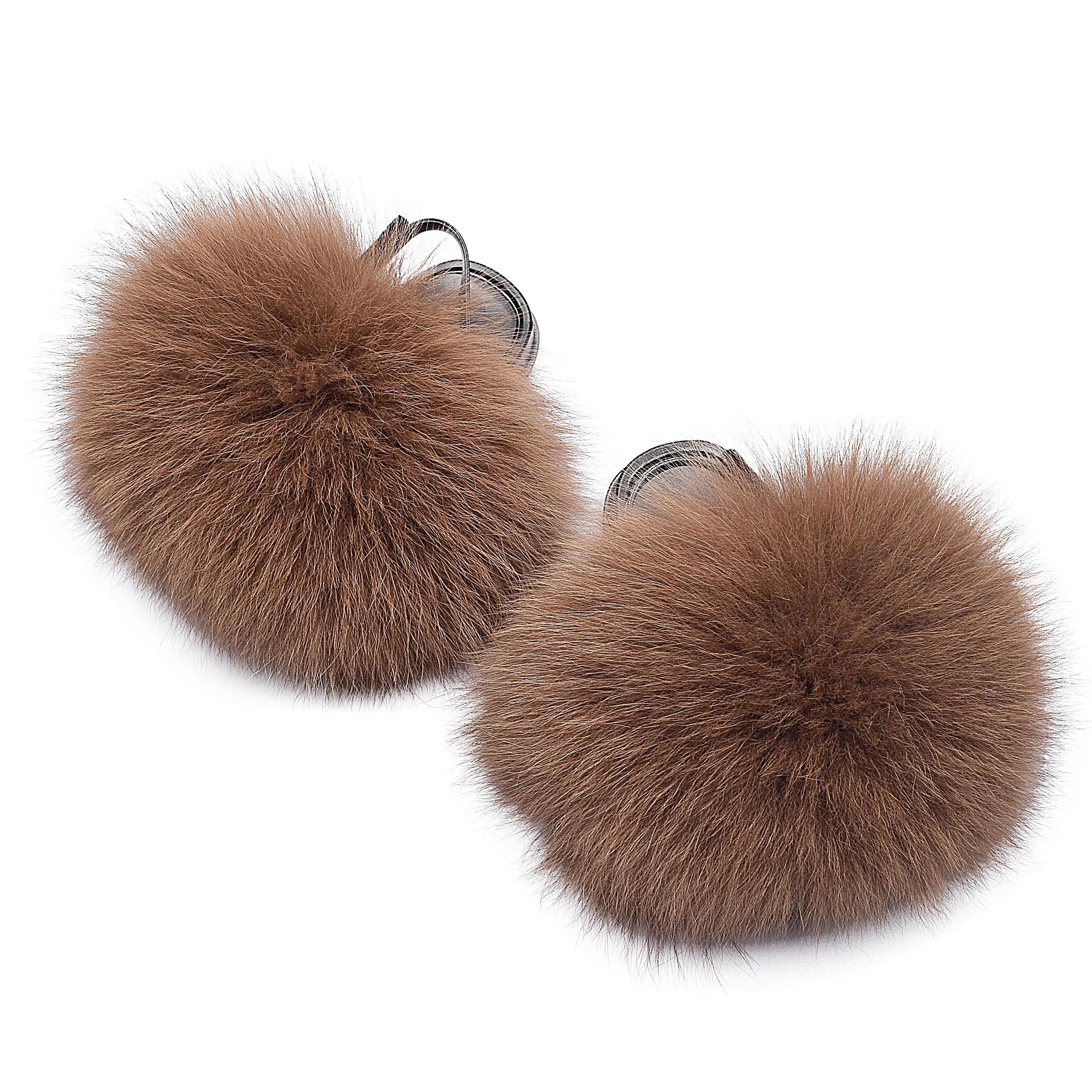 
Latest design bright color fox fur slippers fur kids slides 