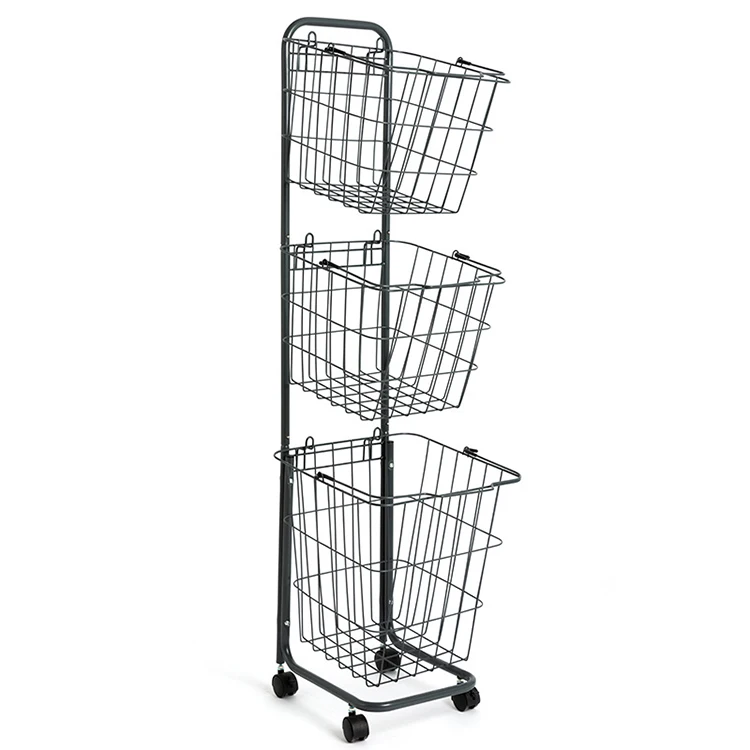 
3 Storage Baskets Metal Laundry Cart Storage for home use 