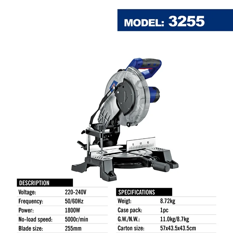 Mitre saw 255mm 220v/50~60HZ 1800W 5000r/min Sell high power cheaply mini mitre saw