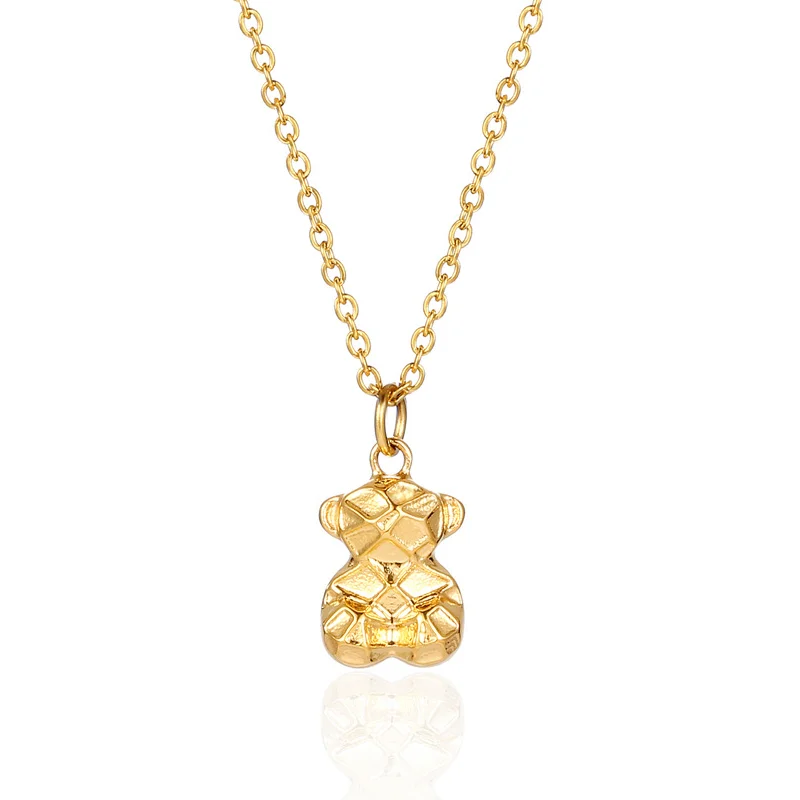 Wholesale 10 * 15mm Stainless Steel Gold Geometric Cute Cartoon Teddy Bear Animal Jewelry Necklace