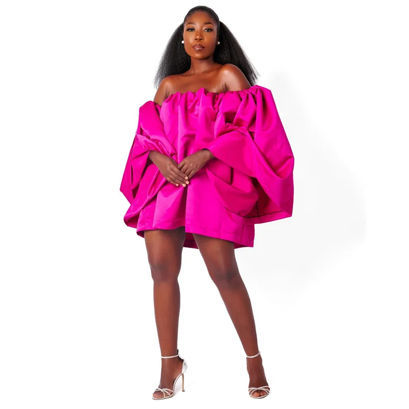 Women Summer  Ruffles Short Sleeves Sexy Top Skirt Shirt Dress Off Shoulder Blouses