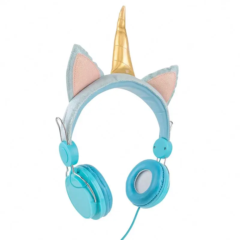 New arrive cute small kids wired headphones lovely unicorn wired headset with microphone for children