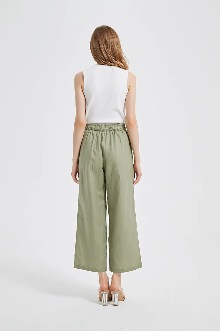 2023 AMZ hot selling 55%Linen 45%Viscose wholesale summer loose wide leg pants women