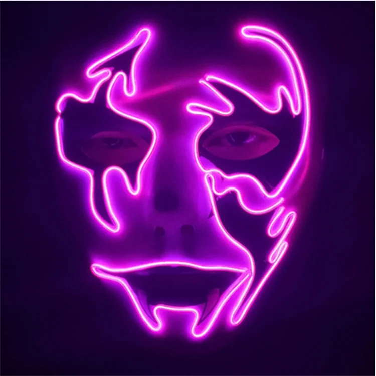 Halloween Neon Led Luminous White Ghost Fish Mouth Horror Face Mask Cosplay Costume EL DJ Party Masks Carnival Props