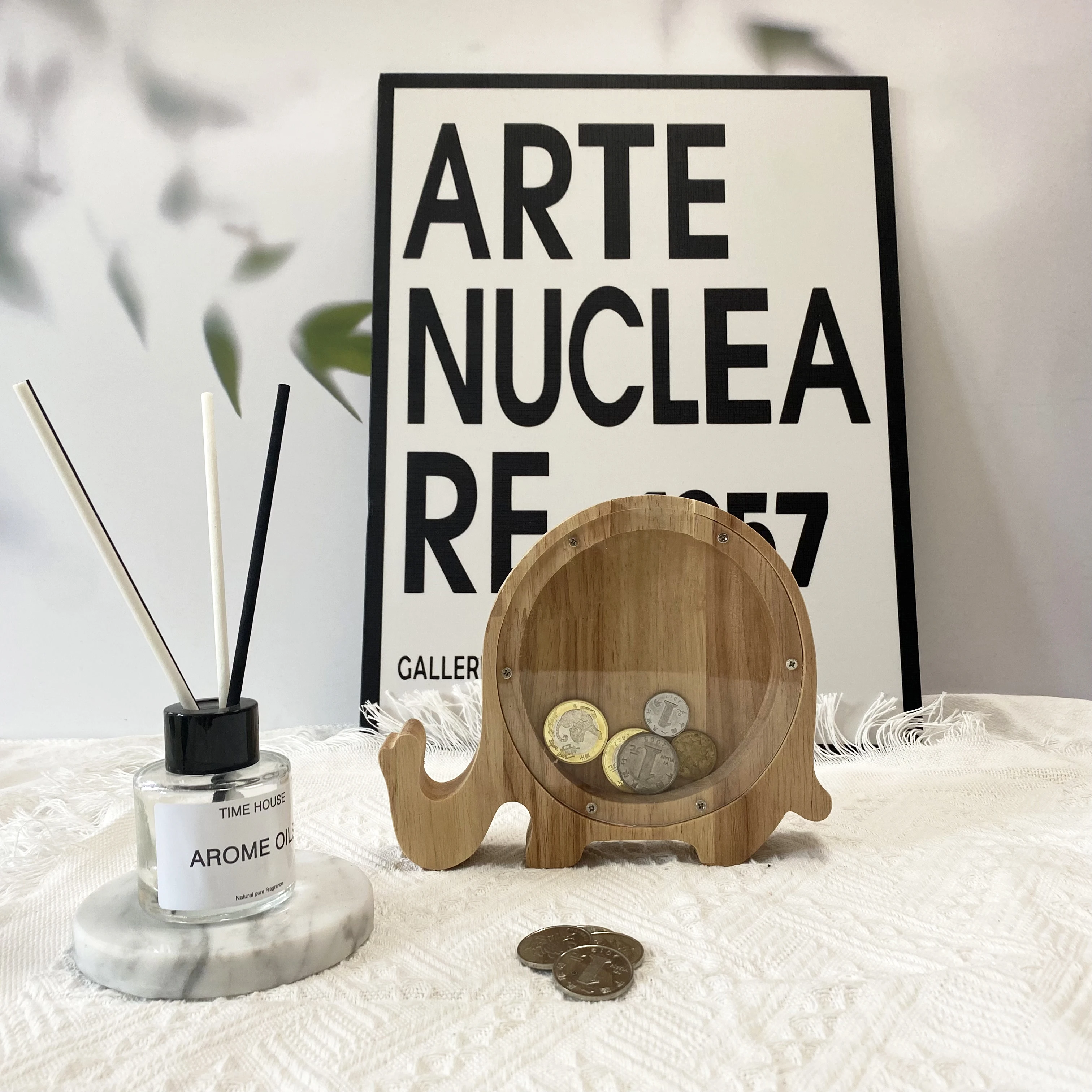 Custom Animal Shape Coin Cartoon Wooden Money Saving Box Decoration Clear Piggy Bank For Kids