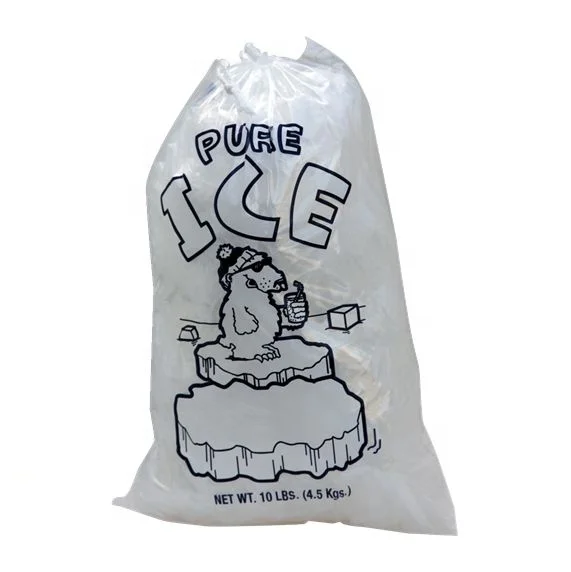 2024 Customizable LDPE Drawstring Ice Pouch Recyclable Plastic Ice Bags with Heat Sealed Handle Valve for Sealing