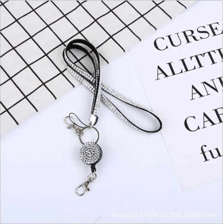 Custom Diamond Lanyards With Badge Card Holder Custom Bling Star Multi Style Rhinestone Retractable ID badge card holder