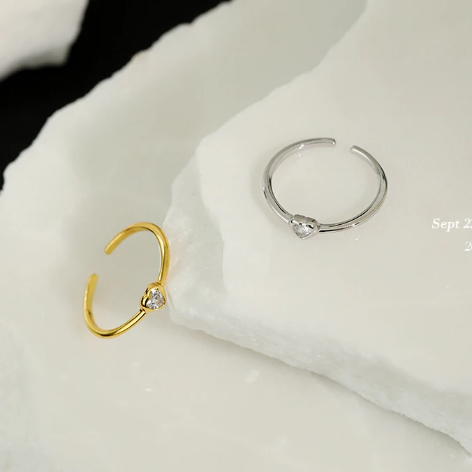 
2020 Delicate Heart Ring Adjustable CZ Silver Ring 