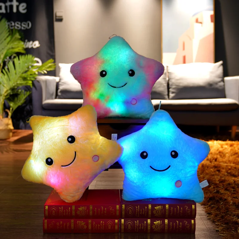 Light Up Pillow Five Pointed Star Luminous Plush Kids Toy Shaped Night Light Soft Pillow For Children