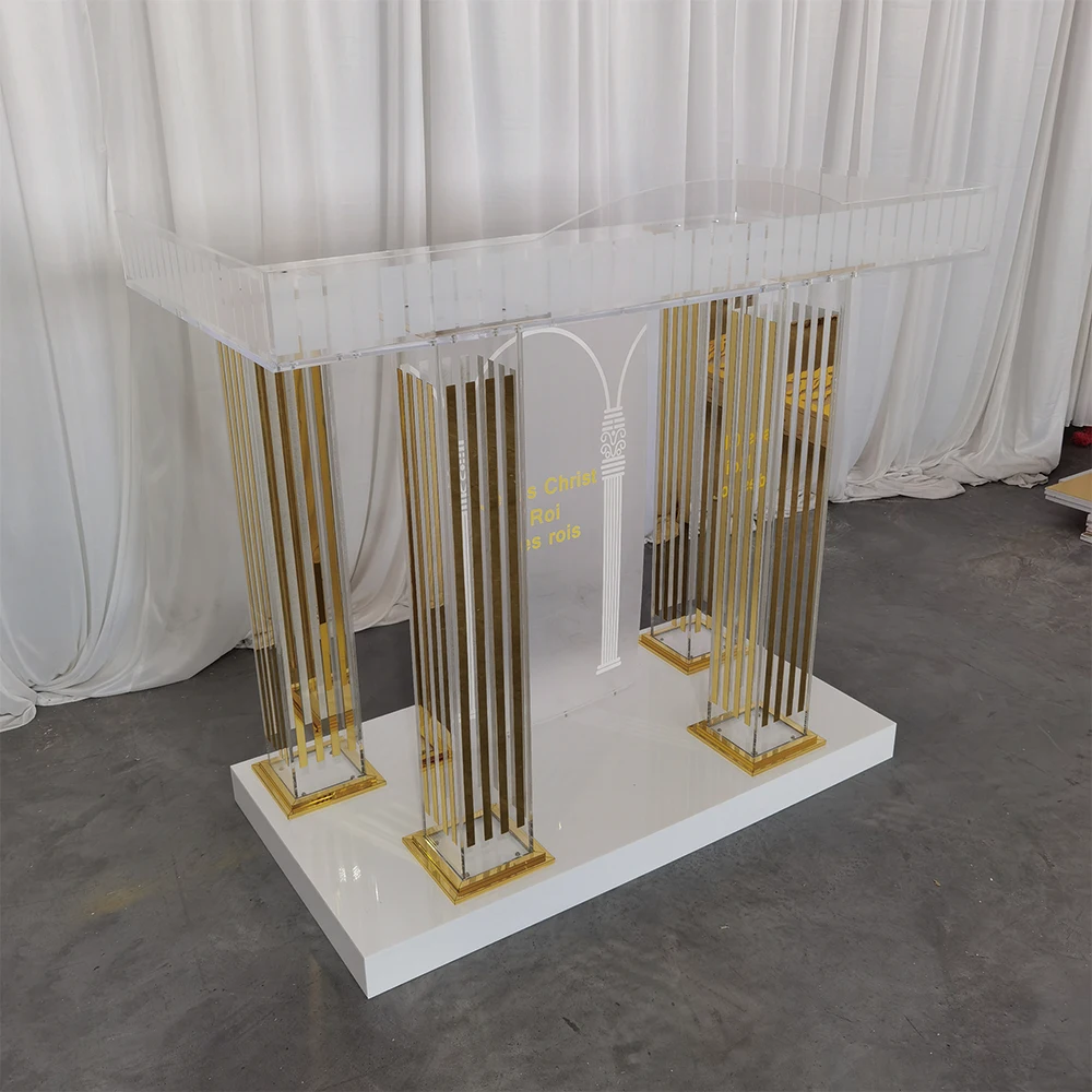 AnnieLu Transparent Acrylic Podium with Wheels pulpits for Churches Rolling Podium Floor Podium for Conference Room Church