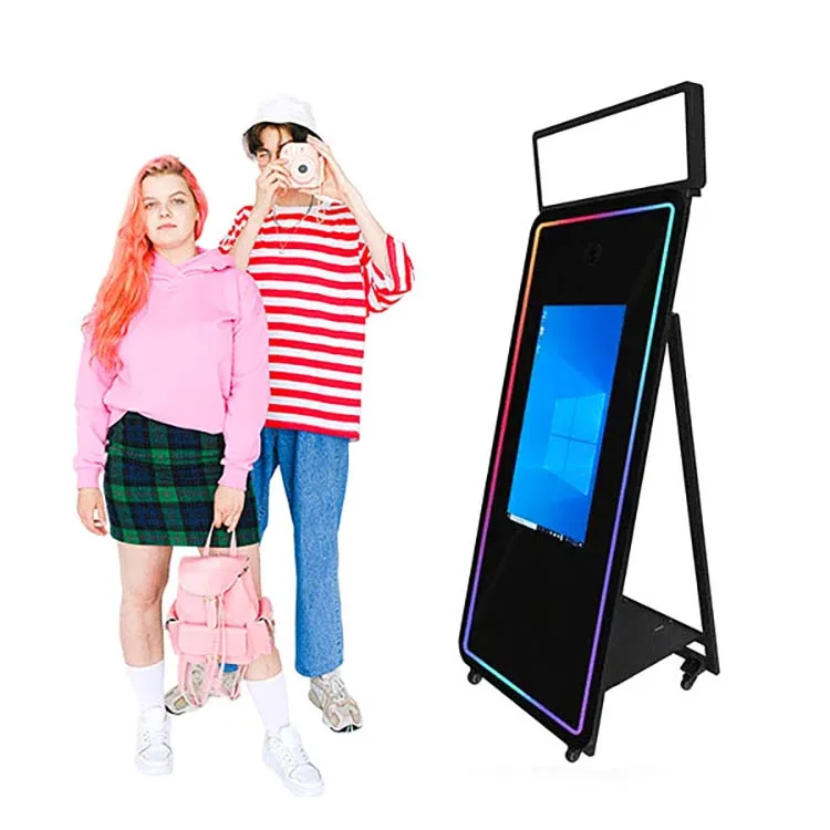 Dropshipping Custom Free Logo Oval Photo Booth Mirror Battery Powered Color Change Led Light For Selfie Magic Photo Mirror Booth