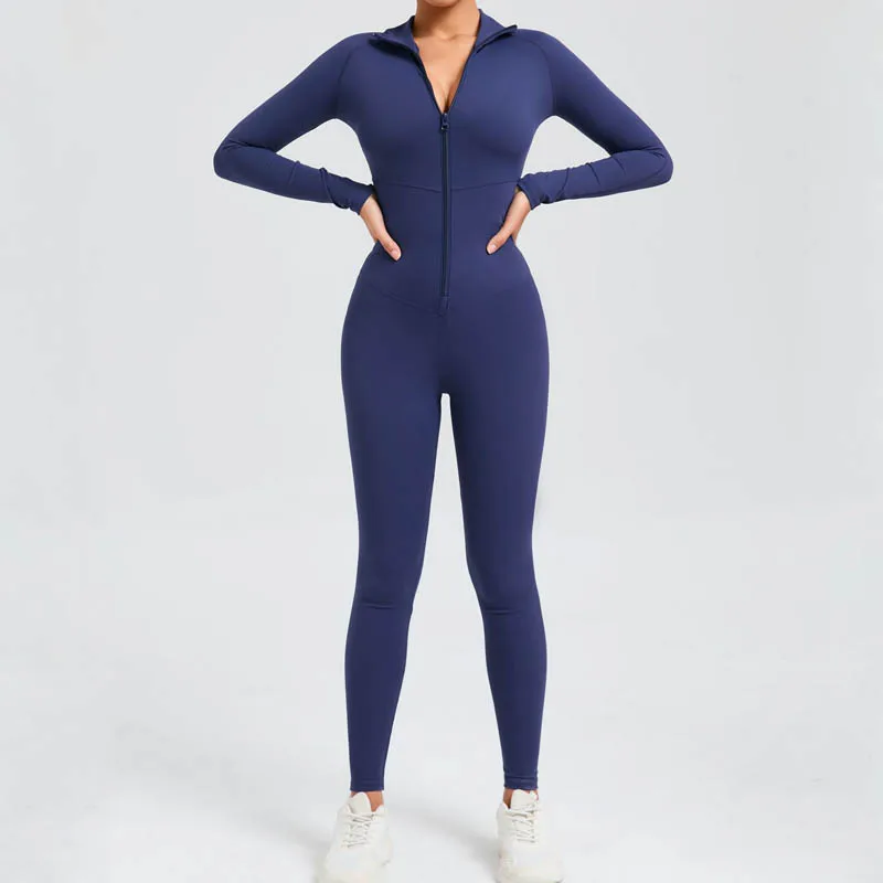 SHINBENE Womens Long Sleeve Bodysuit Shirts Turtle Neck Zip Up Tight Full Length Jumpsuit