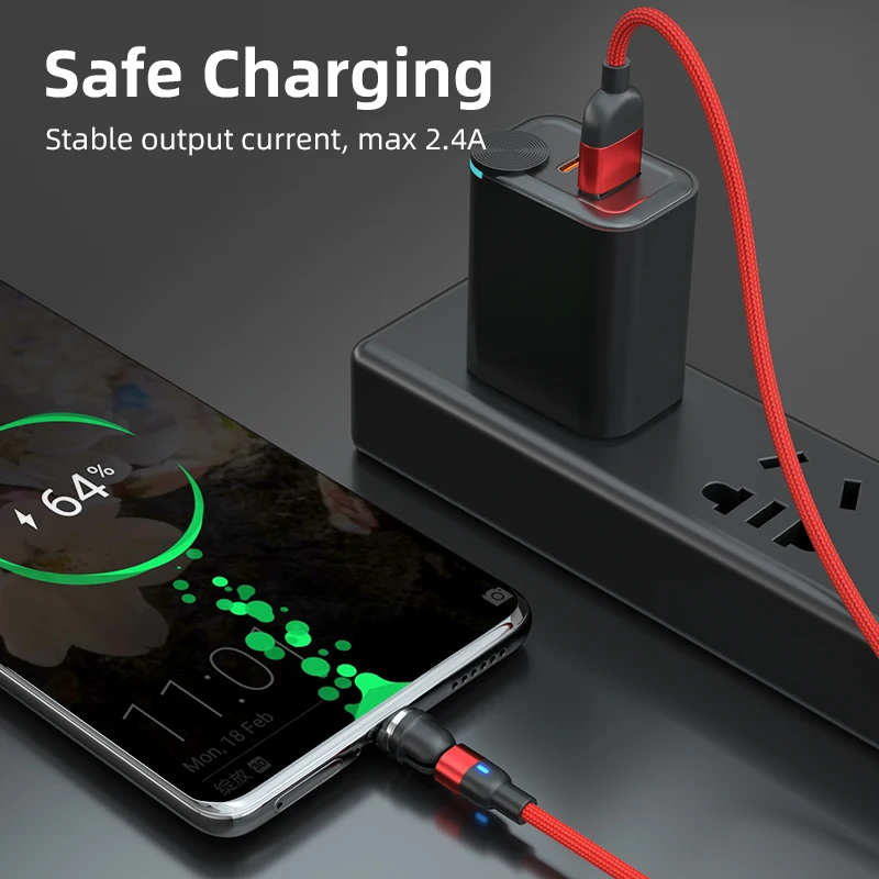 Magnetic phone charge 2.4A 3 in 1 nylon braided 540 magnetic micro usb cable with micro type c i-product magnetic connectors