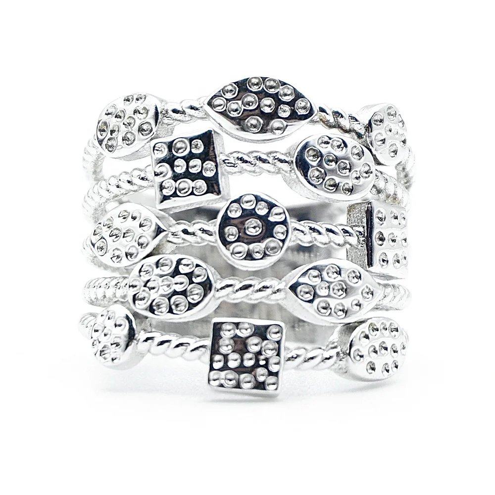 Chic Women Geometric Elements Collection Dotted Design Silver Prom Jewelry Rings