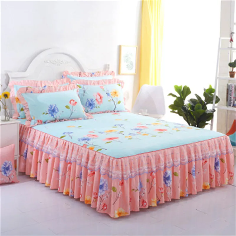 Skin-friendly  lace princess bed skirt  non-slip double lace bed skirt bed sheet and 2 pillowcases sets S0264