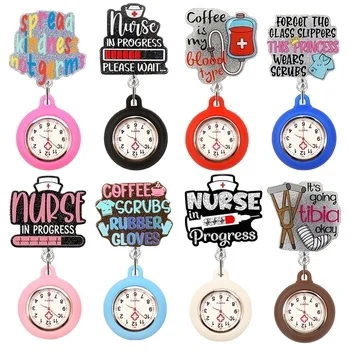Glitter Hospital Health Care Acrylic Blood Lovely Nurse Doctor Alligator Clip Pocket Watches Medical Hang Clock