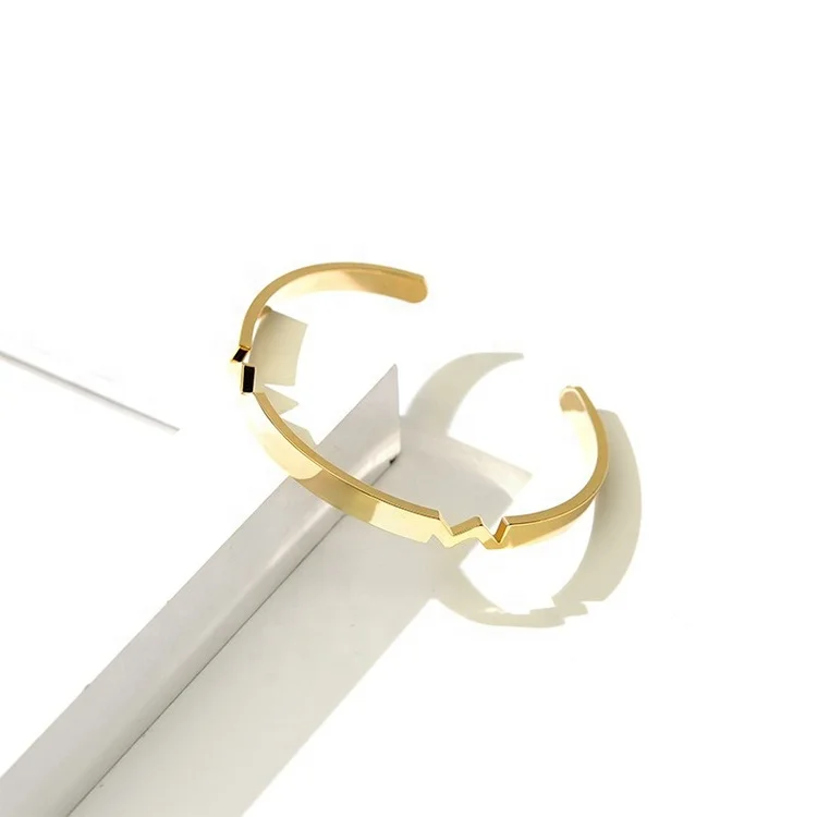 Custom High Quality Style Real Jewelry Polished Minimalist Bracelet Au375 9K solid Gold Cuff Bangle For Women