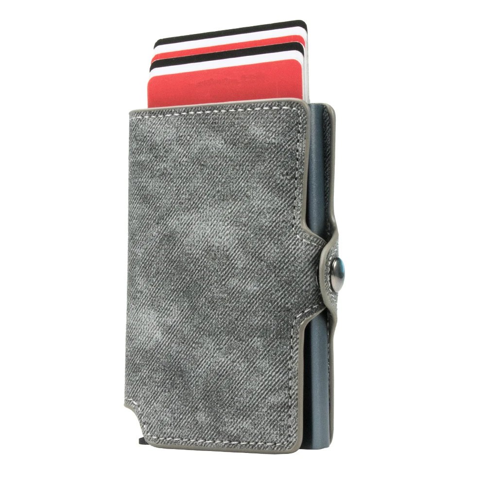 2024 NEW Design Competitive Price RFID Leather Luxury Wallet RFID Aluminum Pop Up Wallet With Money Clip Men Slim Wallet
