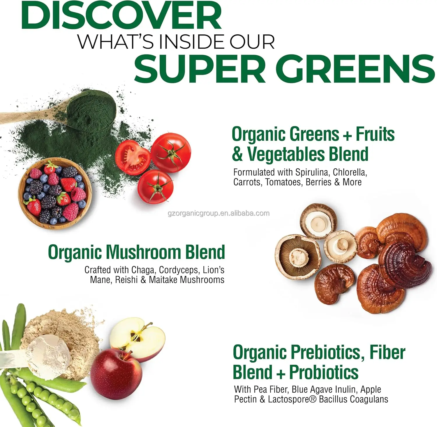 OEM/ODM Super Greens Natural Flavor 50 Organic Super Foods Organic Drink Mix Fruits Vegetables Probiotics For Supports Energy
