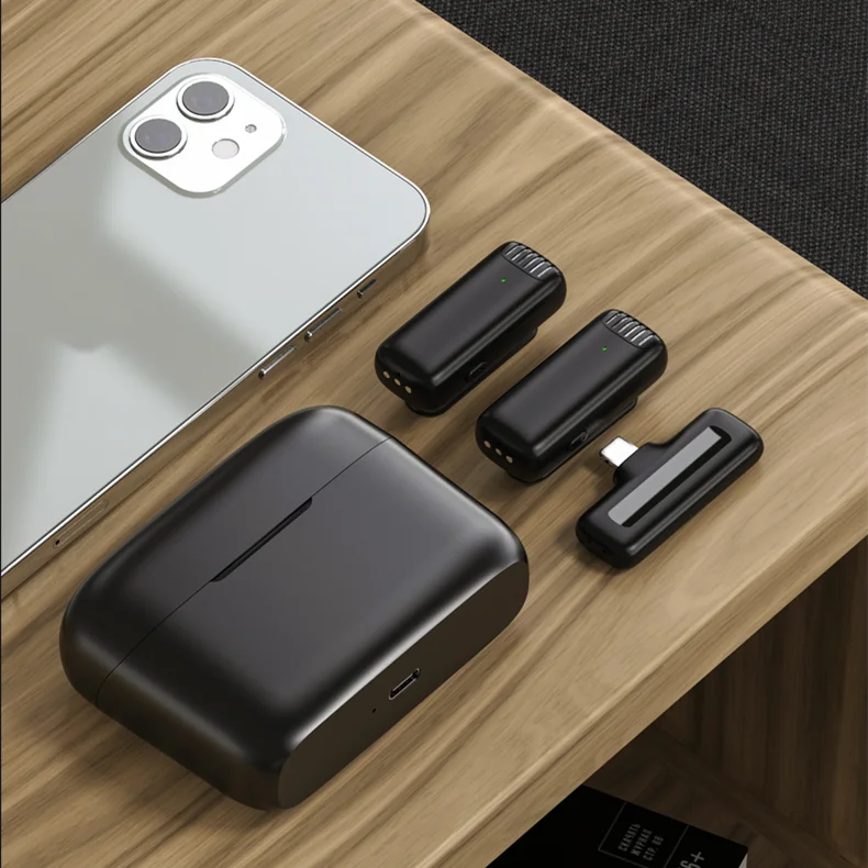 Portable Mini Lavaliere Mic Wireless Dual Tie Clip Collar Lapel Mic Microphone With Charging For Iphone J13